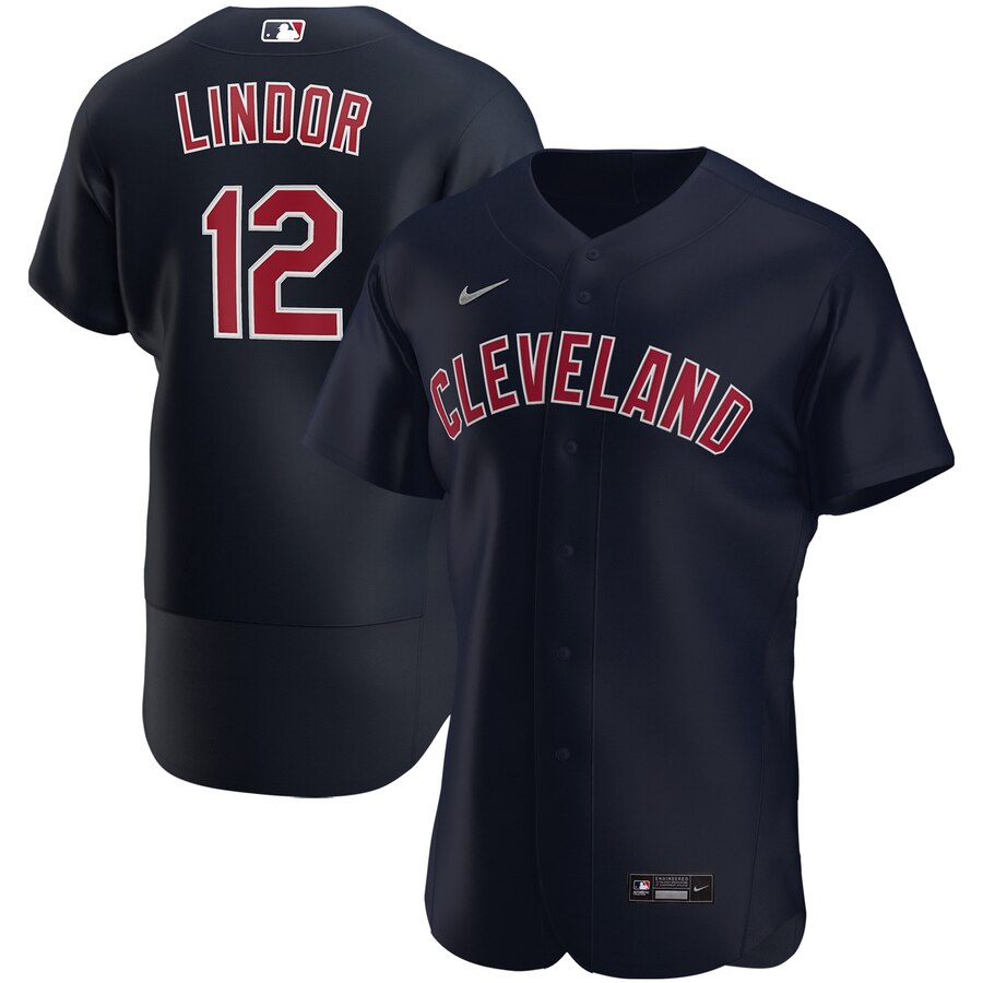 Cleveland Indians #12 Francisco Lindor Men Nike Navy Alternate 2020 Authentic Player MLB Jersey